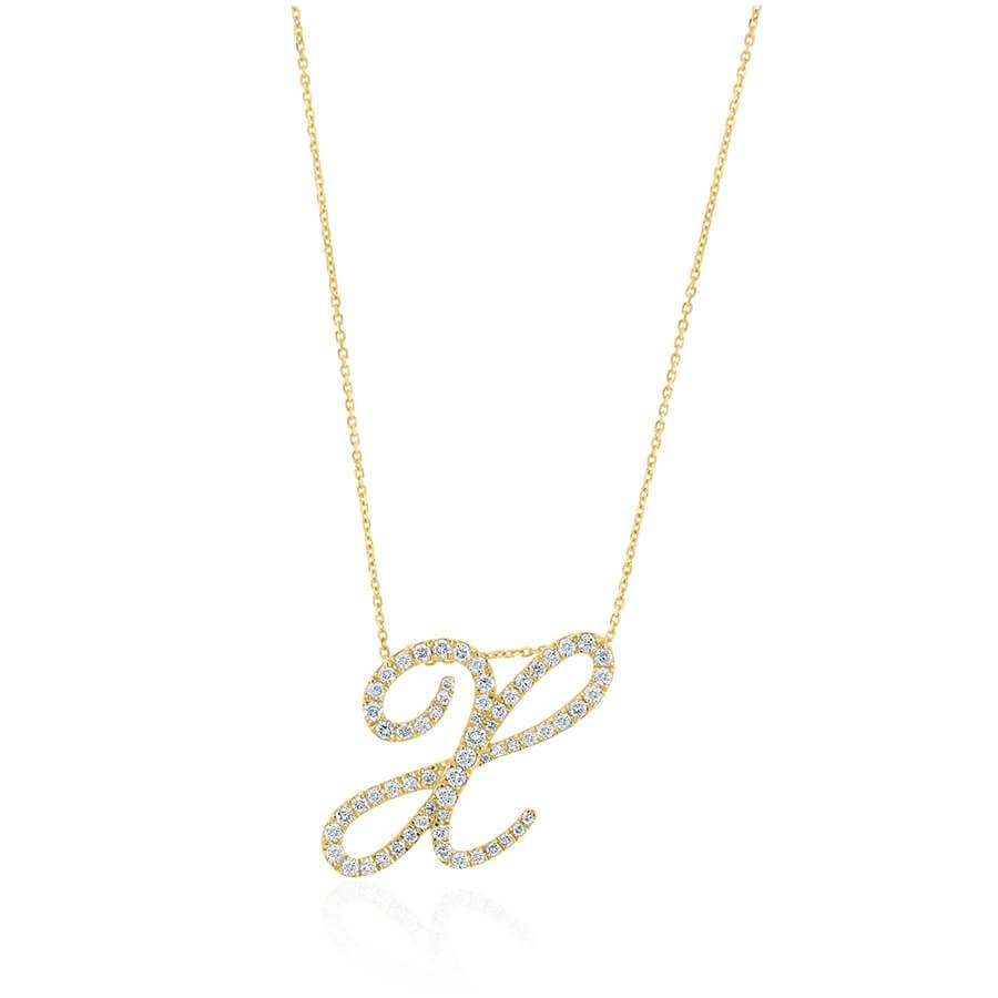 Diamond Initial X Necklace 0.74ct G SI Quality in 9k Yellow Gold - David Ashley