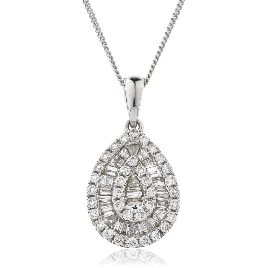 Diamond Pear Shape Pendant Necklace 0.40ct F VS Quality in 18k White Gold - David Ashley