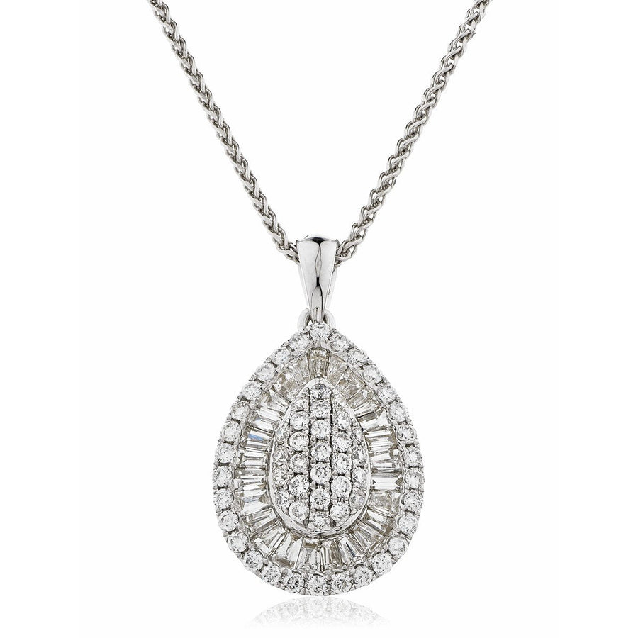 Diamond Pear Shape Pendant Necklace 1ct F VS Quality in 18k White Gold - David Ashley