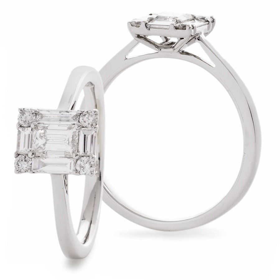Diamond Rectangle Halo Cluster Ring 0.70ct F-VS Quality 18k White Gold - David Ashley