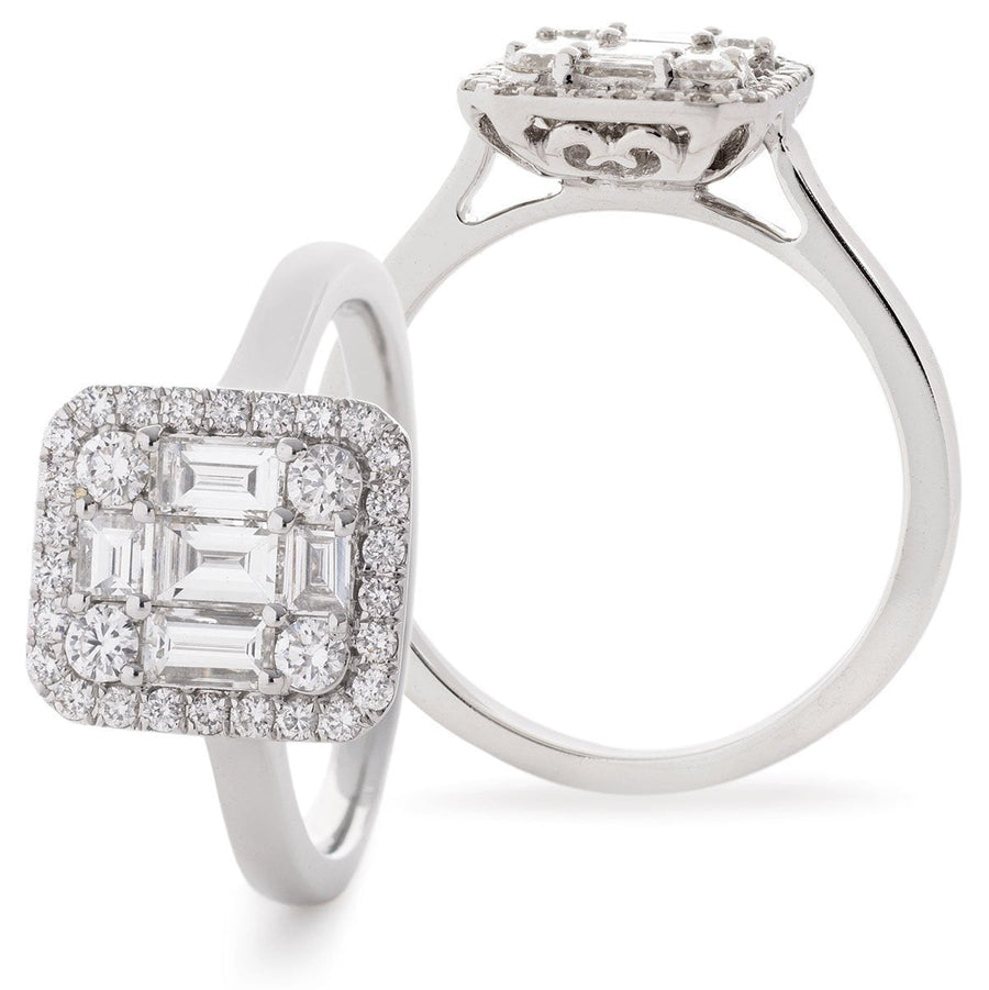 Diamond Rectangle Halo Cluster Ring 0.75ct F-VS Quality 18k White Gold - David Ashley