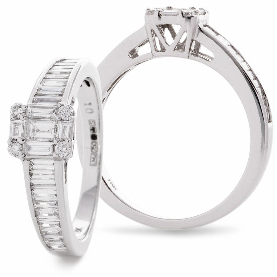 Diamond Rectangle Halo Cluster Ring 0.90ct F-VS Quality 18k White Gold - David Ashley