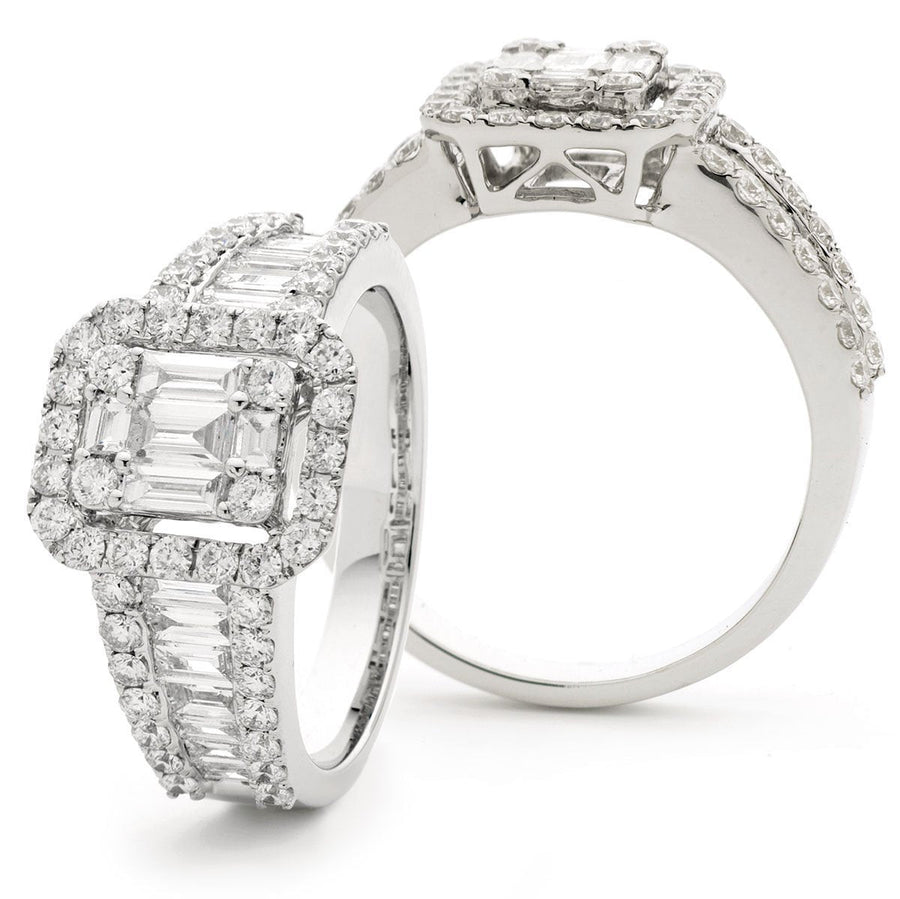 Diamond Rectangle Halo Cluster Ring 1.25ct F-VS Quality 18k White Gold - David Ashley