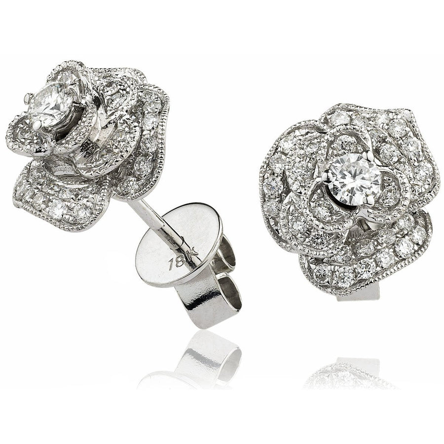 Diamond Rose Cluster Earrings 0.55ct F VS Quality in 18k White Gold - David Ashley