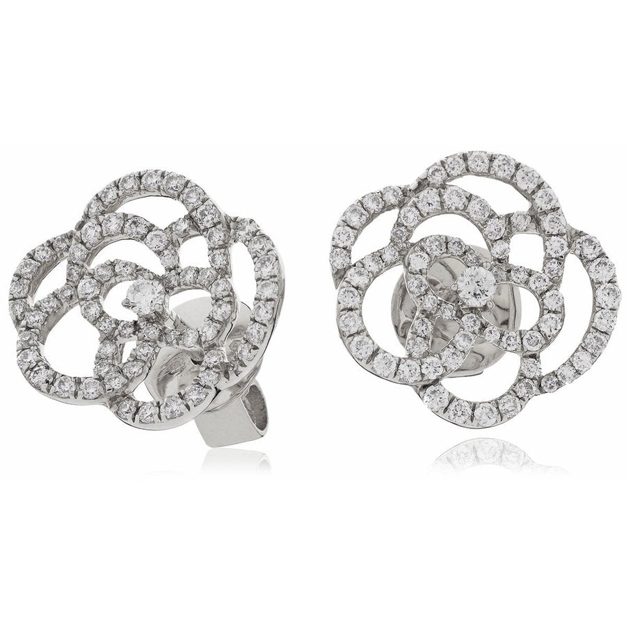 Diamond Rose Cluster Earrings 0.70ct F VS Quality in 18k White Gold - David Ashley