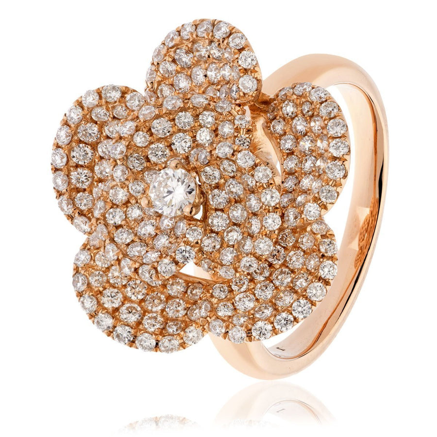 Diamond Rose Flower Ring 0.60ct F-VS Quality in 18k Rose Gold - David Ashley
