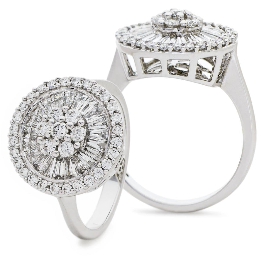 Diamond Round Fancy Cluster Ring 1.20ct F-VS Quality in 18k White Gold - David Ashley