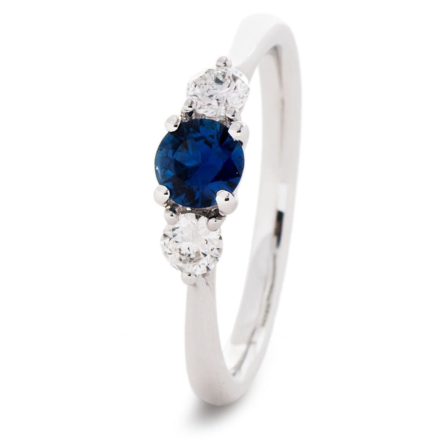 Diamond & Sapphire 3 Stone Ring 0.80ct F-VS Quality in 18k White Gold - David Ashley