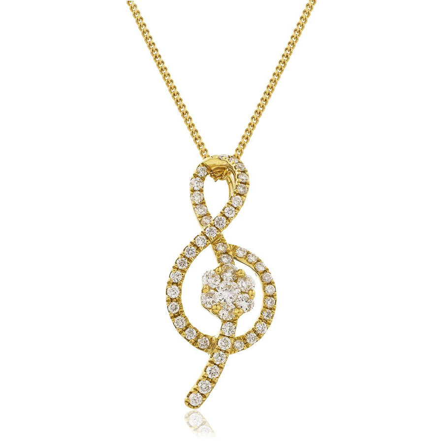 Diamond Treble Clef Necklace 0.40ct F VS Quality in 18k Yellow Gold - David Ashley