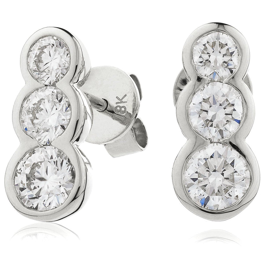 Diamond Trilogy Drop Earrings 1.00ct F VS Quality in 18k White Gold - David Ashley