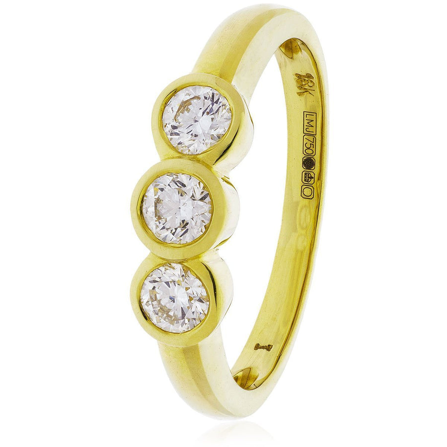 Diamond Trilogy Engagement Ring 0.25ct F-VS Quality in 18k Yellow Gold - David Ashley
