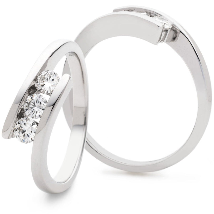 Diamond Trilogy Engagement Ring 0.33ct F-VS Quality in 18k White Gold - David Ashley