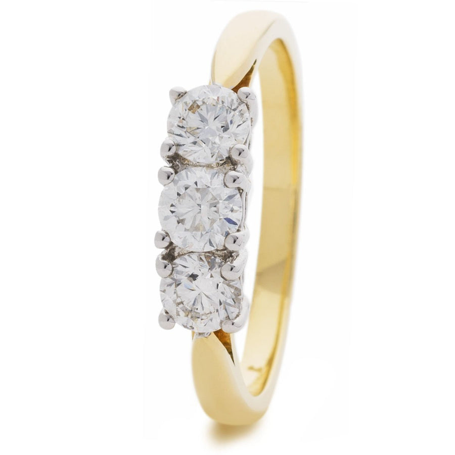 Diamond Trilogy Engagement Ring 0.75ct F-VS Quality in 18k Yellow Gold - David Ashley