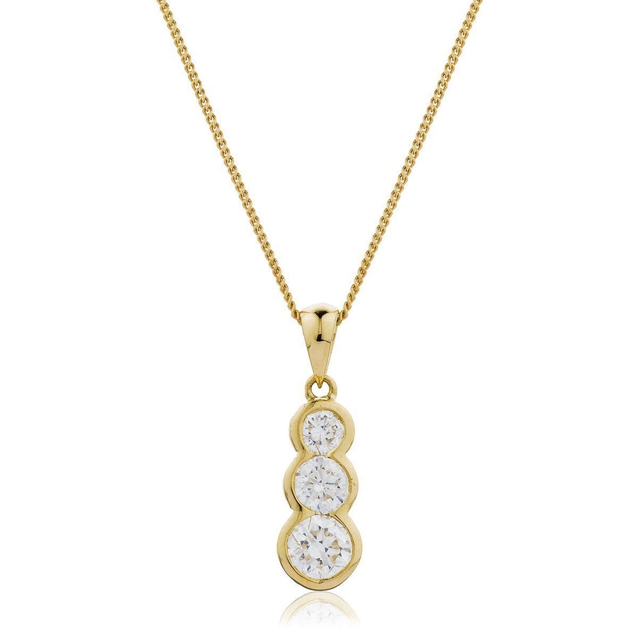 Diamond Trilogy Pendant Necklace 0.55ct F VS Quality in 18k Yellow Gold - David Ashley
