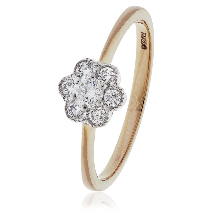 Diamond Vintage Cluster Ring 0.30ct F-VS Quality in 18k Rose Gold - David Ashley