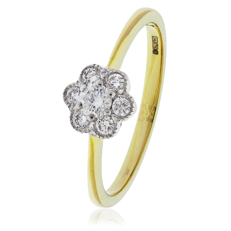 Diamond Vintage Cluster Ring 0.30ct F-VS Quality in 18k Yellow Gold - David Ashley