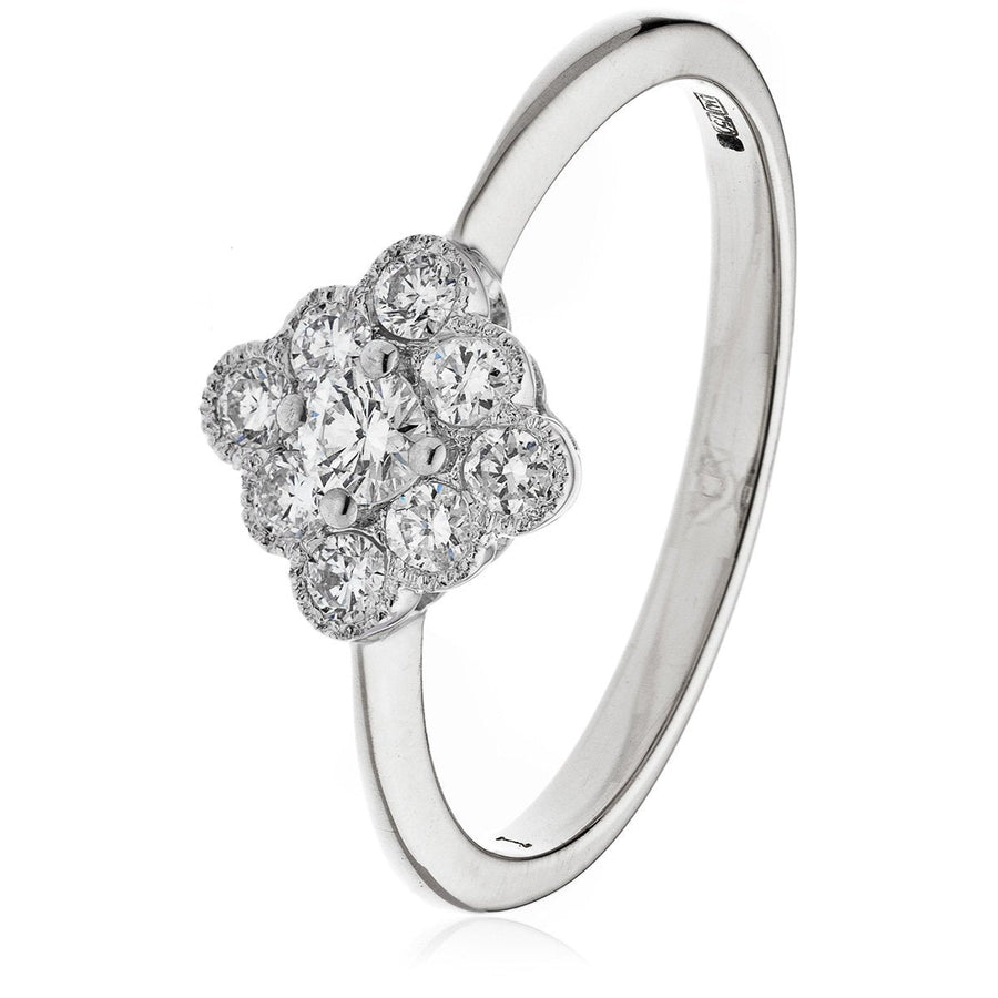 Diamond Vintage Cluster Ring 0.40ct F-VS Quality in 18k White Gold - David Ashley
