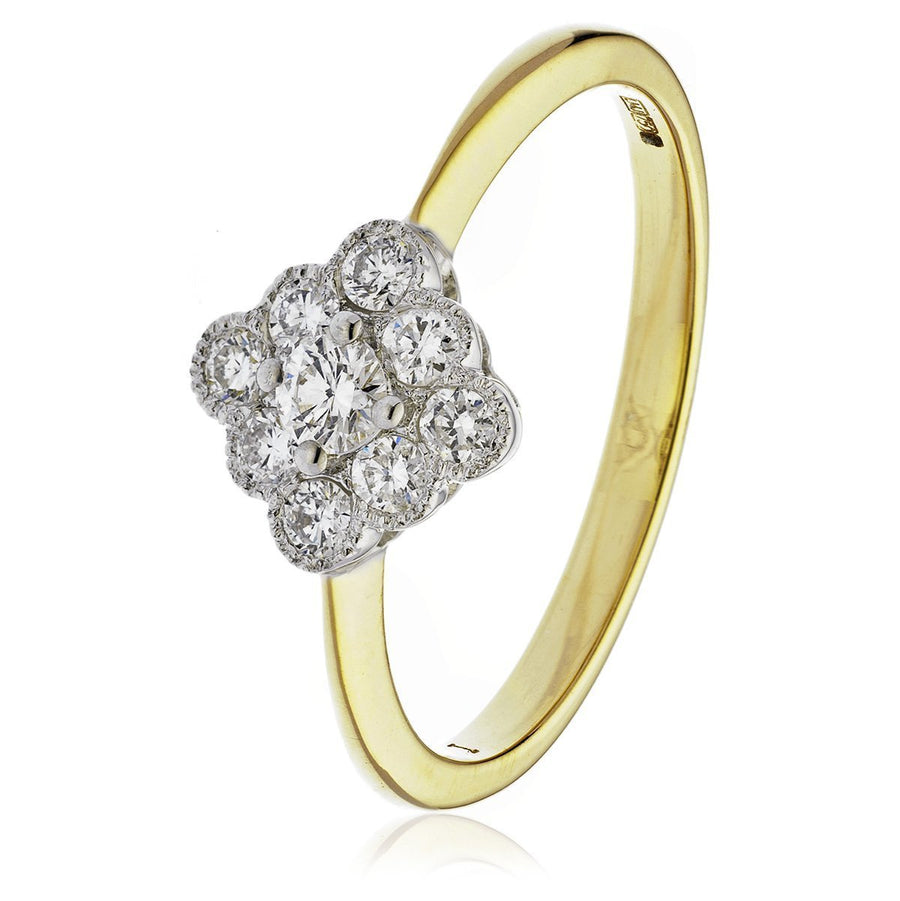 Diamond Vintage Cluster Ring 0.50ct F-VS Quality in 18k Yellow Gold - David Ashley