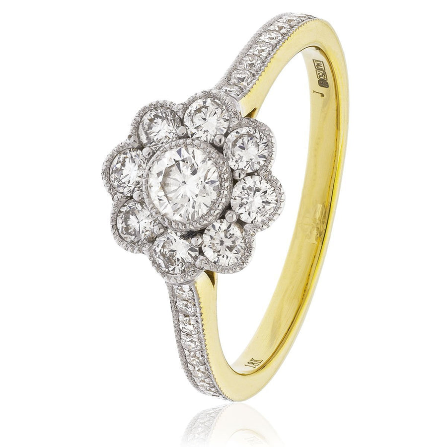 Diamond Vintage Cluster Ring 0.75ct F-VS Quality in 18k Yellow Gold - David Ashley