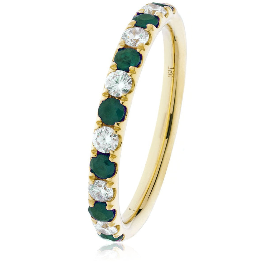 Emerald & Diamond 11 Stone Ring 0.88ct F-VS Quality in 18k Yellow Gold - David Ashley