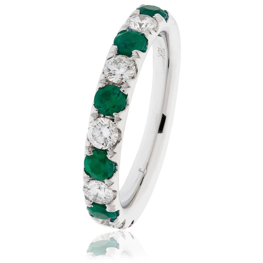 Emerald & Diamond 13 Stone Ring 0.55ct F-VS Quality in 18k White Gold - David Ashley