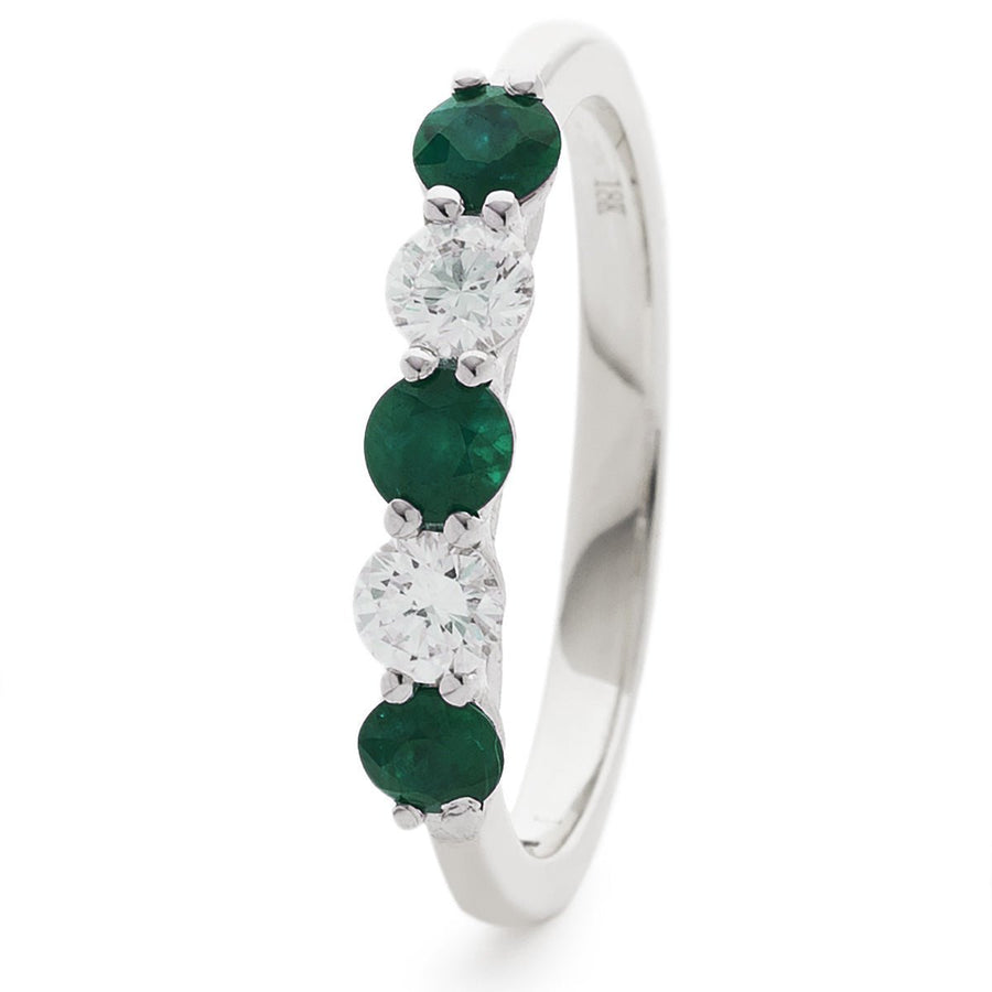 Emerald & Diamond 5 Stone Ring 0.50ct F-VS Quality in 18k White Gold - David Ashley