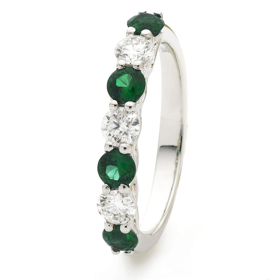 Emerald & Diamond 7 Stone Ring 0.80ct F-VS Quality in 18k White Gold - David Ashley