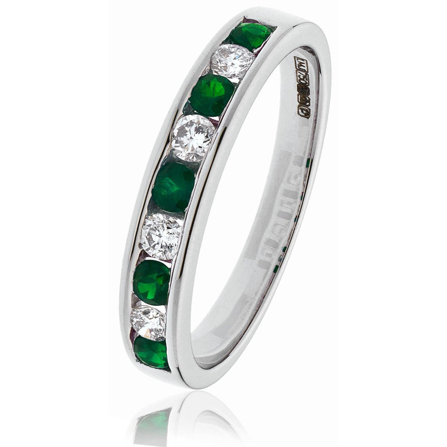 Emerald & Diamond 9 Stone Ring 0.85ct F-VS Quality in 18k White Gold - David Ashley