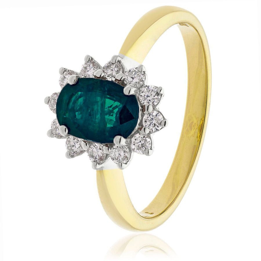 Emerald & Diamond Cluster Ring 0.65ct F-VS Quality in 18k Yellow Gold - David Ashley