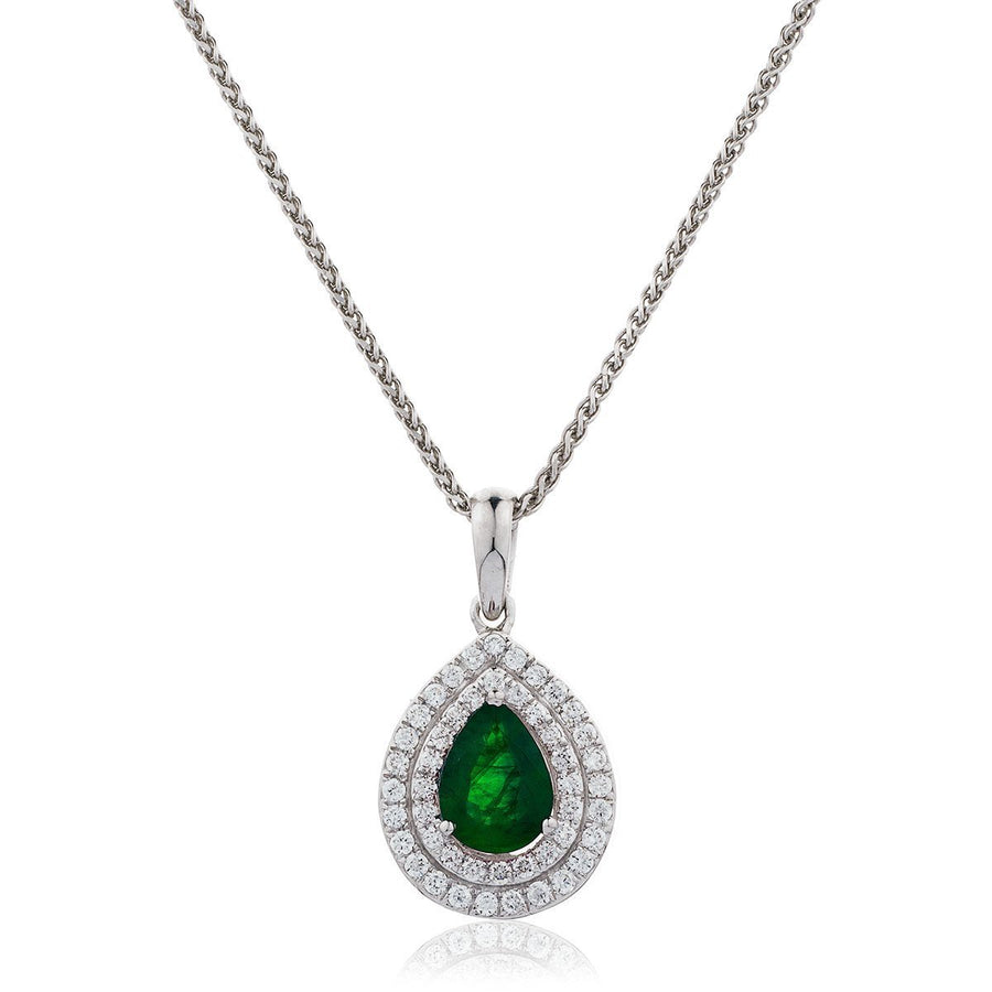Emerald & Diamond Halo Necklace 1.00ct F VS Quality in 18k White Gold - David Ashley