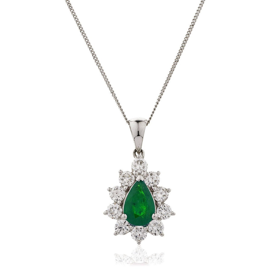 Emerald & Diamond Halo Necklace 1.10ct F VS Quality in 18k White Gold - David Ashley