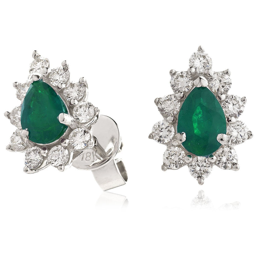 Emerald & Diamond Pear Cluster Earrings 1.20ct in 18k White Gold - David Ashley