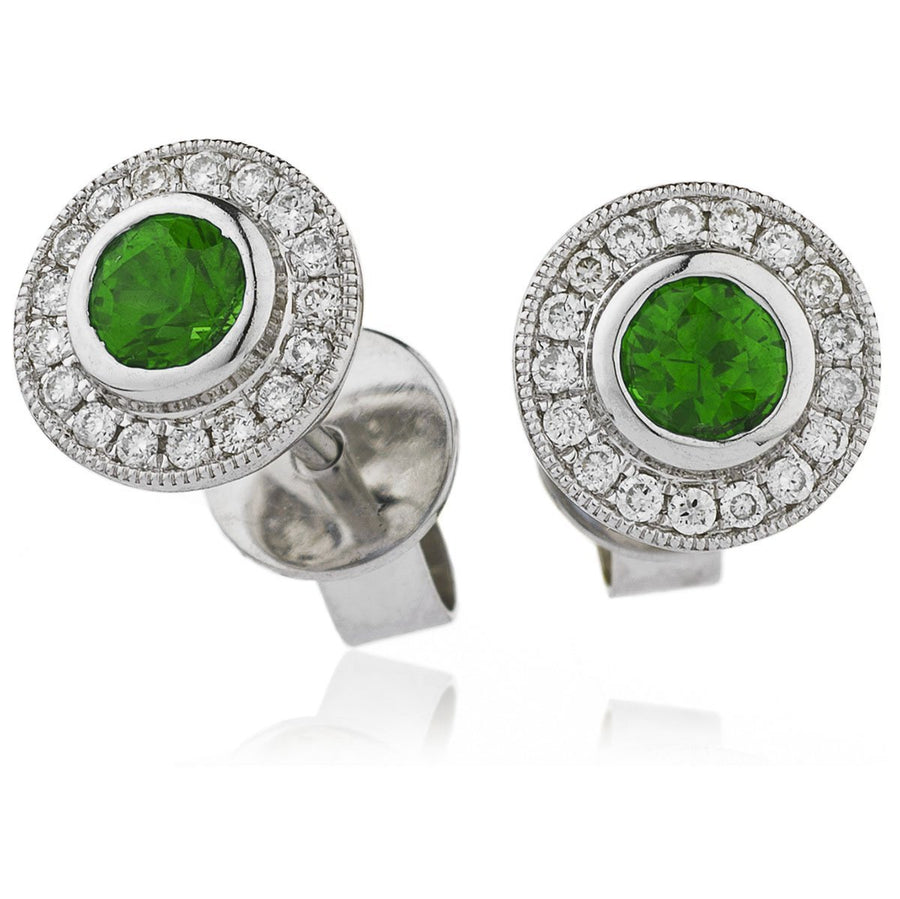 Emerald & Diamond Round Cluster Earrings 0.65ct in 18k White Gold - David Ashley