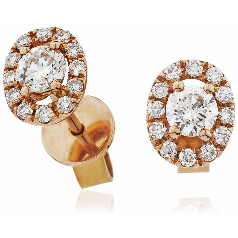 Oval Halo Diamond Earrings 0.60ct F-VS Quality in 18k Rose Gold - David Ashley