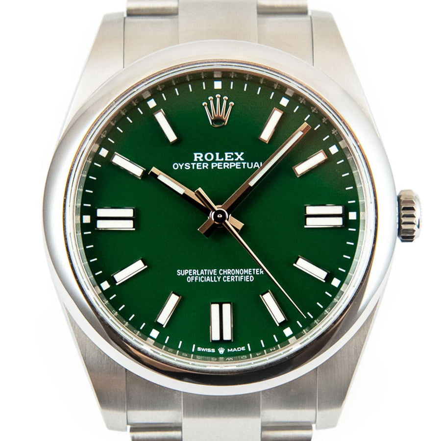 Pre-Owned Rolex Oyster Perpetual Green Dial Stainless Steel Ref: 124300 - My Jewel World