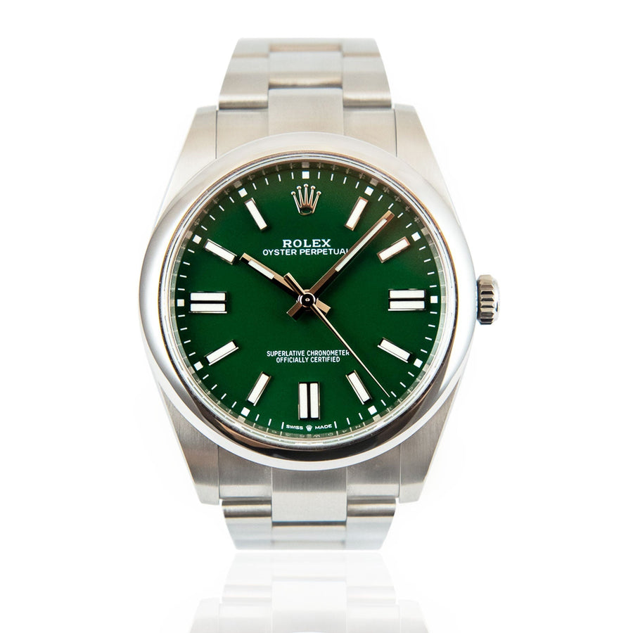 Pre-Owned Rolex Oyster Perpetual Green Dial Stainless Steel Ref: 124300 - My Jewel World