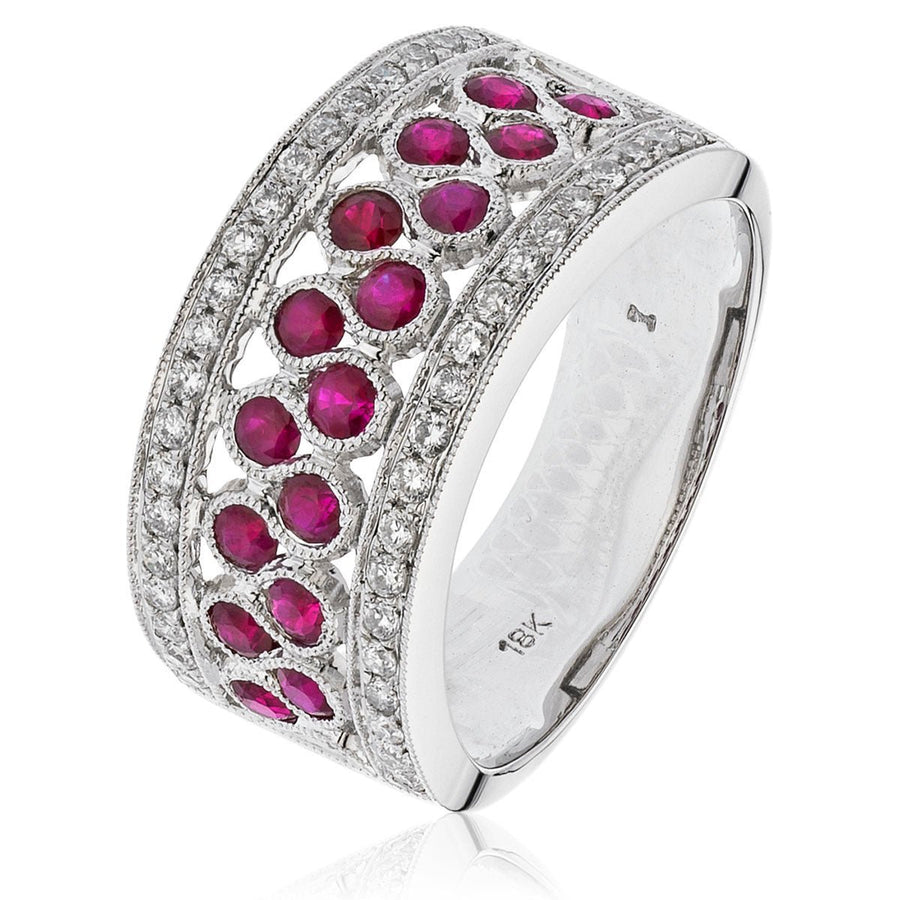 Ruby & Diamond Fancy Ring 1.10ct F-VS Quality in 18k White Gold - David Ashley