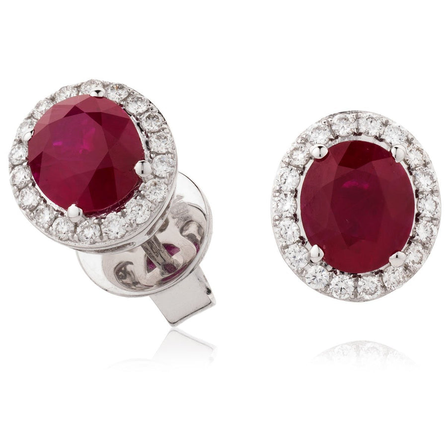 Ruby & Diamond Oval Cluster Earrings 2.50ct in 18k White Gold - David Ashley