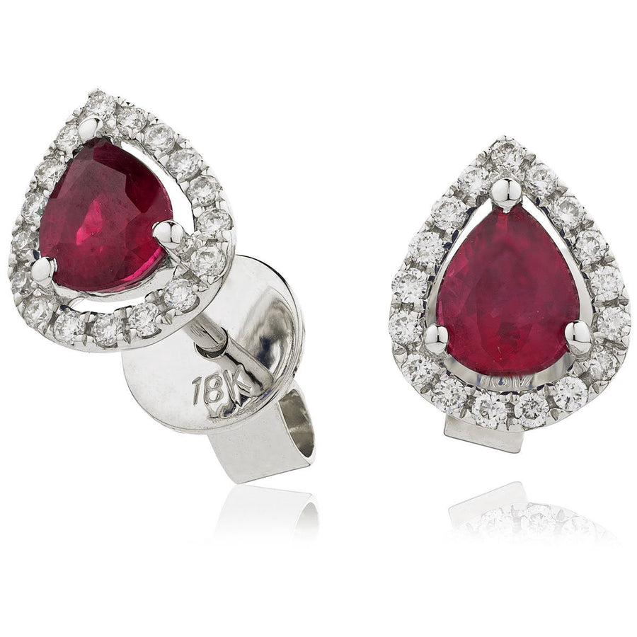 Ruby & Diamond Pear Cluster Earrings 1.00ct in 18k White Gold - David Ashley