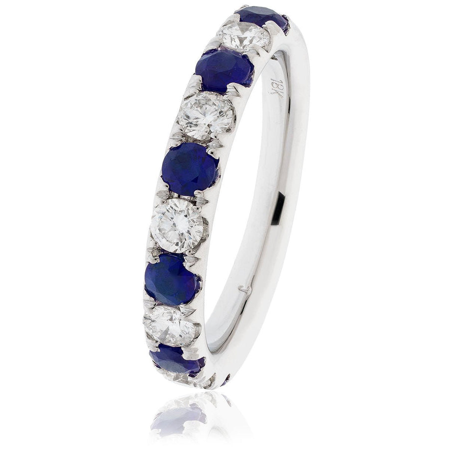 Sapphire & Diamond 10 Stone Ring 1.25ct F-VS Quality in 18k White Gold - David Ashley