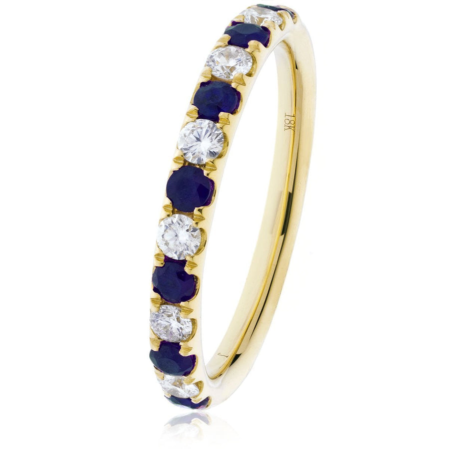 Sapphire & Diamond 13 Stone Ring 0.60ct F-VS Quality 18k Yellow Gold - David Ashley