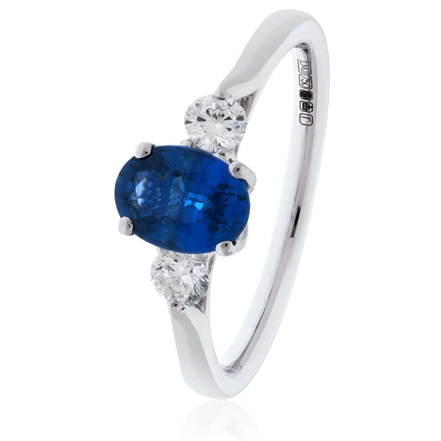 Sapphire & Diamond 3 Stone Ring 1.35ct F-VS Quality in 18k White Gold - David Ashley