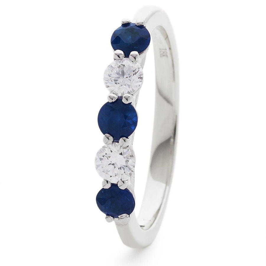 Sapphire & Diamond 5 Stone Ring 0.37ct F-VS Quality in 18k White Gold - David Ashley