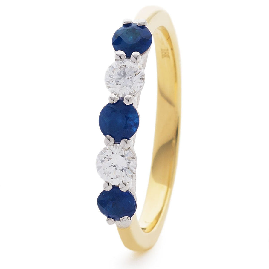 Sapphire & Diamond 5 Stone Ring 0.37ct F-VS Quality in 18k Yellow Gold - David Ashley