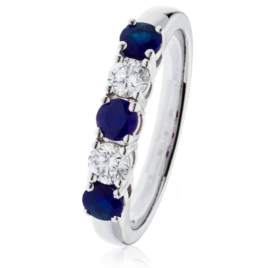 Sapphire & Diamond 5 Stone Ring 0.90ct F-VS Quality in 18k White Gold - David Ashley