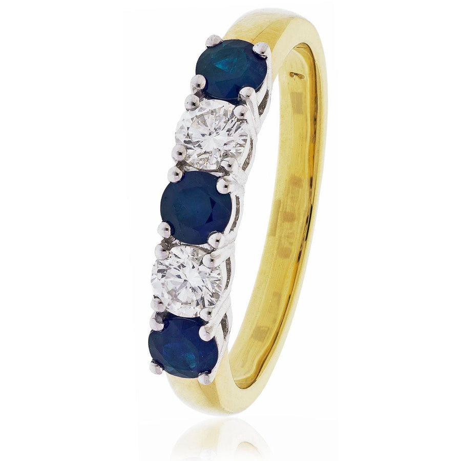 Sapphire & Diamond 5 Stone Ring 0.90ct F-VS Quality in 18k Yellow Gold - David Ashley