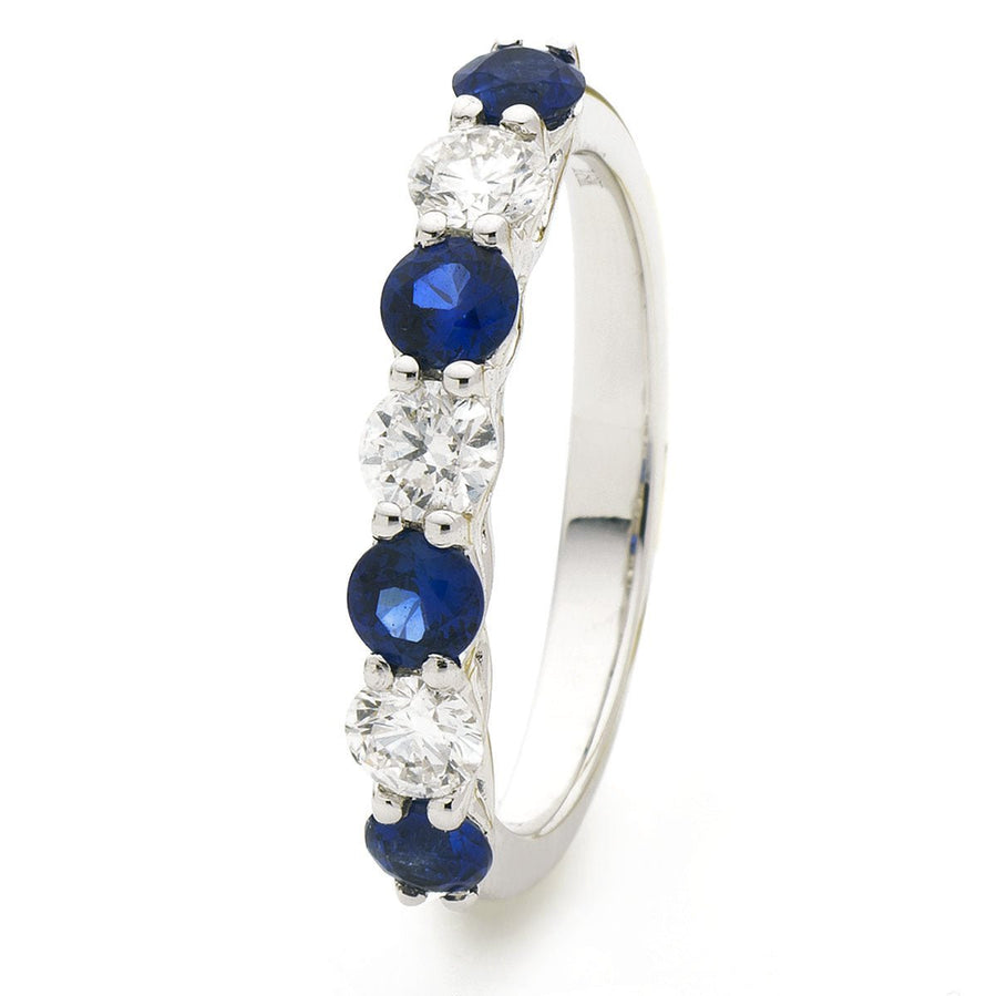 Sapphire & Diamond 7 Stone Ring 0.55ct F-VS Quality in 18k White Gold - David Ashley