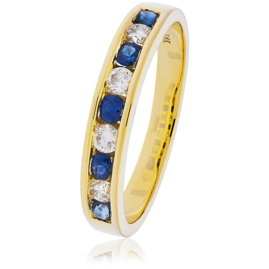 Sapphire & Diamond 9 Stone Ring 0.90ct F-VS Quality in 18k Yellow Gold - David Ashley