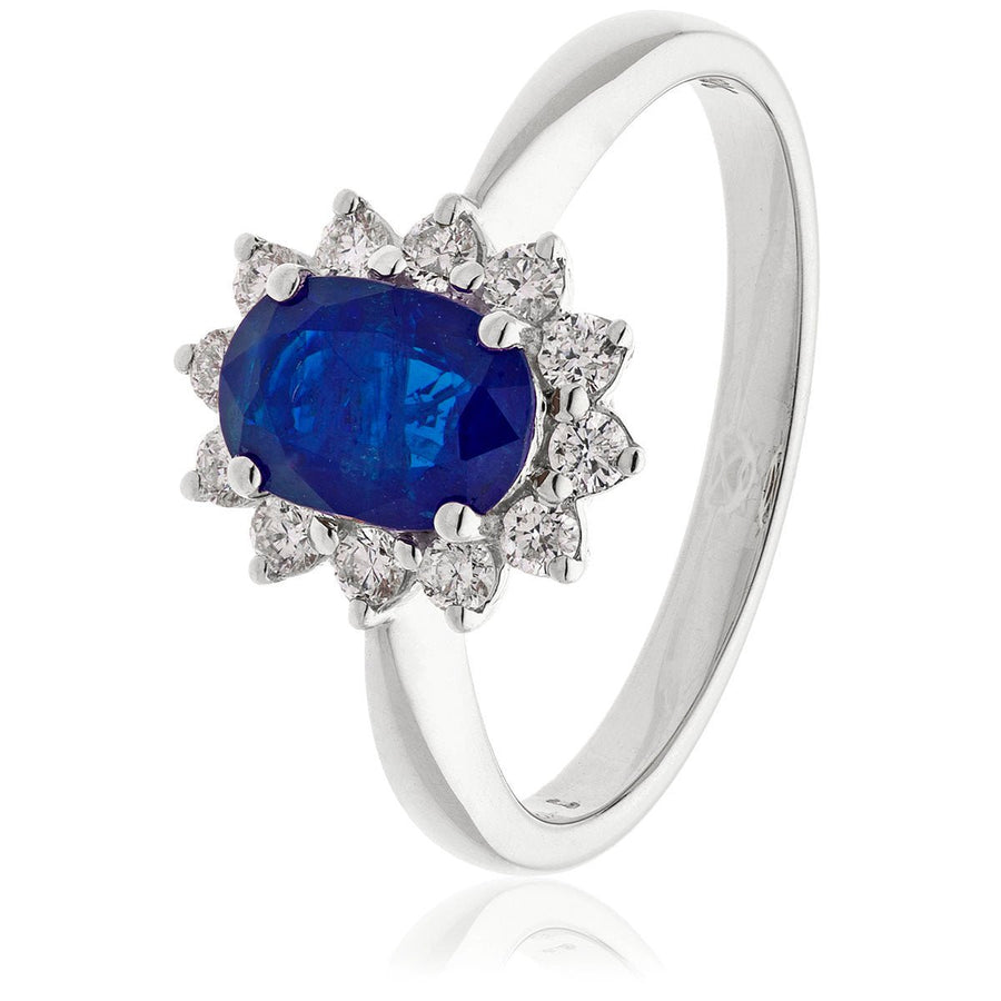 Sapphire & Diamond Cluster Ring 0.70ct F-VS Quality in 18k White Gold - David Ashley