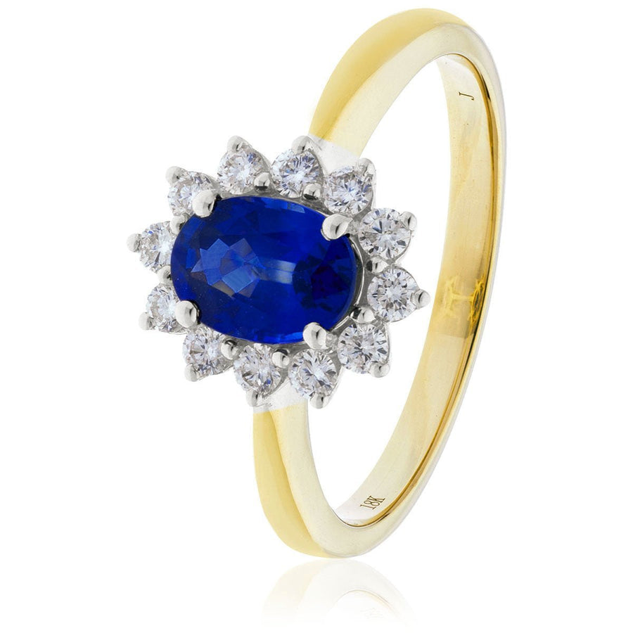Sapphire & Diamond Cluster Ring 0.70ct F-VS Quality in 18k Yellow Gold - David Ashley